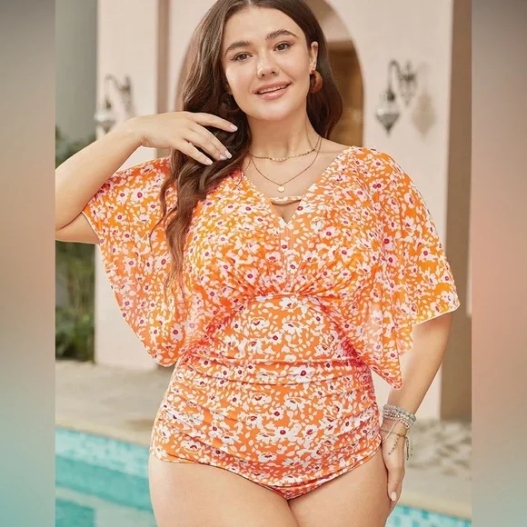 NWT BloomChic Floral Mesh Dolman Sleeve One Piece Swimsuit Plus Size 3X - Picture 3 of 15